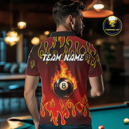 Custom Fire Flame 8 Ball Men's Billiard Shirts Personalized Billiard Attire Gifts | Red NYN2321