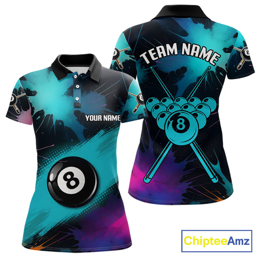 Grunge Splatter Teal Ball 8 Billiard Shirts For Women Personalized Billiard Attire Gifts NYN2327