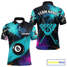 Load image into Gallery viewer, Grunge Splatter Teal Ball 8 Billiard Shirts For Men Personalized Billiard Attire Gifts NYN2327