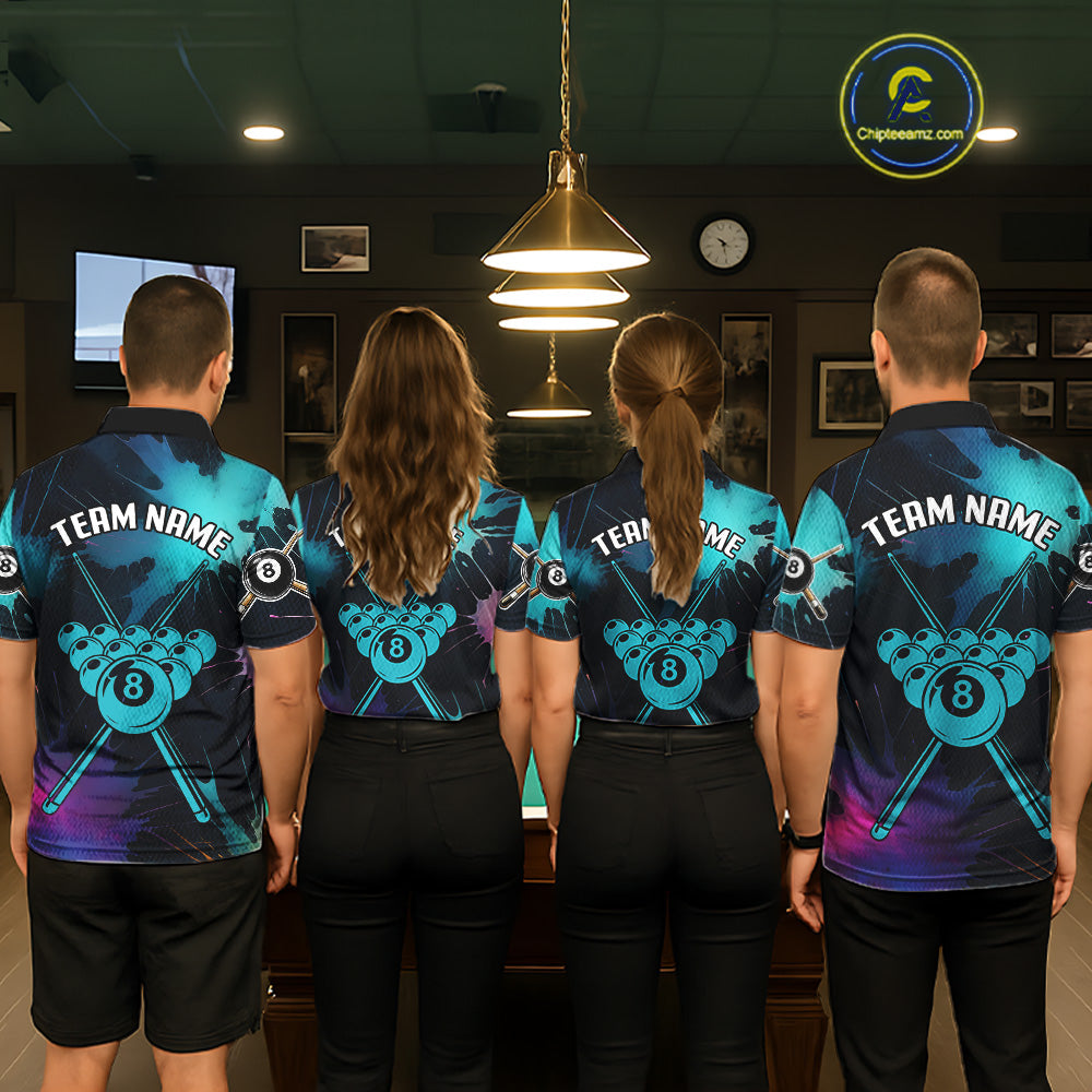 Grunge Splatter Teal Ball 8 Billiard Shirts For Women Personalized Billiard Attire Gifts NYN2327