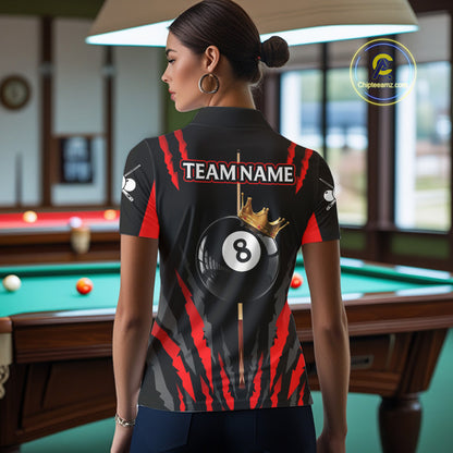 Black & Red Women's Billiard Ball Shirts Personalized Crown 8 Ball Billiard Team Attire NYN2330
