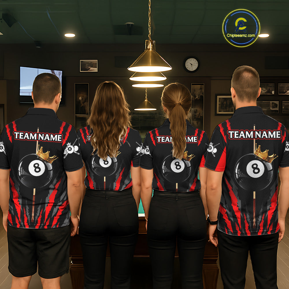 Black & Red Women's Billiard Ball Shirts Personalized Crown 8 Ball Billiard Team Attire NYN2330