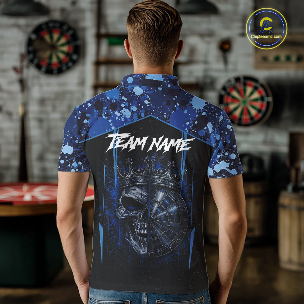 Crown Skull Splatter Paint Dartboard Darts Shirt For Men Custom Blue Splatter Dart Team Jerseys NYN3165