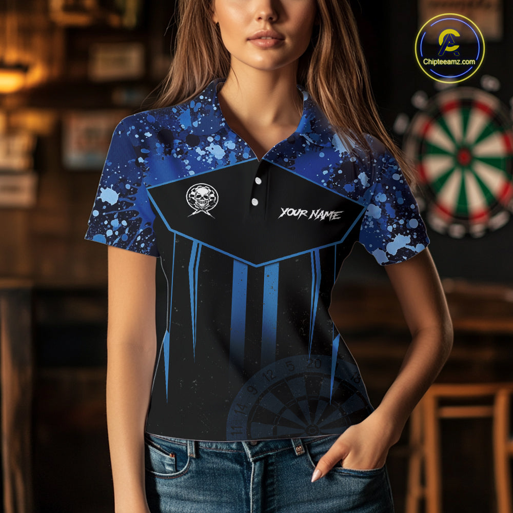 Crown Skull Splatter Paint Dartboard Darts Shirt For Women Custom Blue Splatter Dart Team Jerseys NYN3165