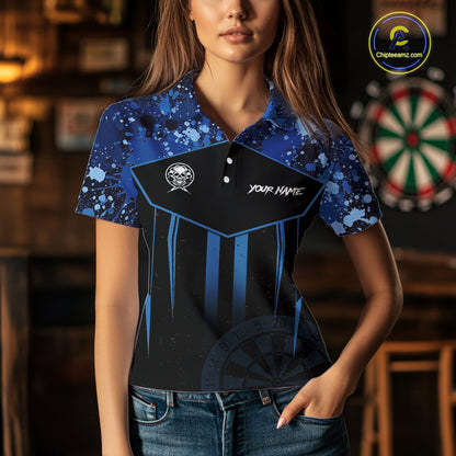 Crown Skull Splatter Paint Dartboard Darts Shirt For Women Custom Blue Splatter Dart Team Jerseys NYN3165
