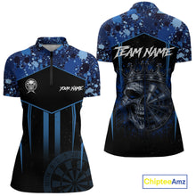 Load image into Gallery viewer, Crown Skull Splatter Paint Dartboard Darts Shirt For Women Custom Blue Splatter Dart Team Jerseys NYN3165