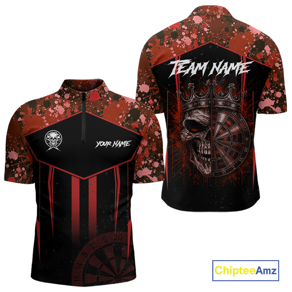 Crown Skull Splatter Paint Dartboard Darts Shirt For Men Custom Red Splatter Dart Team Jerseys NYN3166