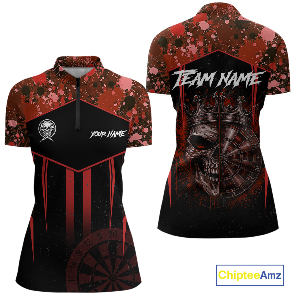 Crown Skull Splatter Paint Dartboard Darts Shirt For Women Custom Red Splatter Dart Team Jerseys NYN3166