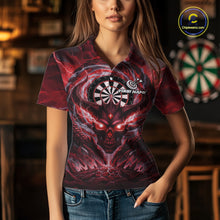 Load image into Gallery viewer, Lightning Red &amp; Grey Dragon Skull Dartboard Custom Women Darts Polo Shirt, Dart Jerseys NYN1807