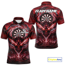 Load image into Gallery viewer, Lightning Red &amp; Grey Dragon Skull Dartboard Custom Men Darts Polo Shirt, Dart Jerseys NYN1807
