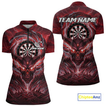 Load image into Gallery viewer, Lightning Red &amp; Grey Dragon Skull Dartboard Custom Women Darts Quarter-Zip Shirt, Dart Jerseys NYN1807