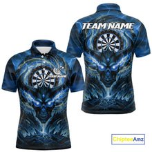 Load image into Gallery viewer, Lightning Blue &amp; Grey Dragon Skull Dartboard Custom Men Darts Polo Shirt, Dart Jerseys NYN1808