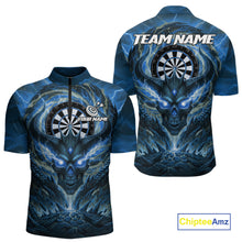 Load image into Gallery viewer, Lightning Blue &amp; Grey Dragon Skull Dartboard Custom Men Darts Quarter-Zip Shirt, Dart Jerseys NYN1808