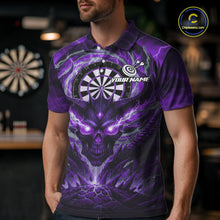 Load image into Gallery viewer, Lightning Purple &amp; Grey Dragon Skull Dartboard Custom Men Darts Polo Shirt, Dart Jerseys NYN1809
