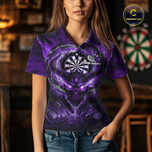 Load image into Gallery viewer, Lightning Purple &amp; Grey Dragon Skull Dartboard Custom Women Darts Polo Shirt, Dart Jerseys NYN1809