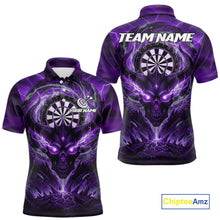 Load image into Gallery viewer, Lightning Purple &amp; Grey Dragon Skull Dartboard Custom Men Darts Polo Shirt, Dart Jerseys NYN1809
