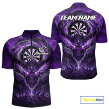 Load image into Gallery viewer, Lightning Purple &amp; Grey Dragon Skull Dartboard Custom Men Darts Quarter-Zip Shirt, Dart Jerseys NYN1809