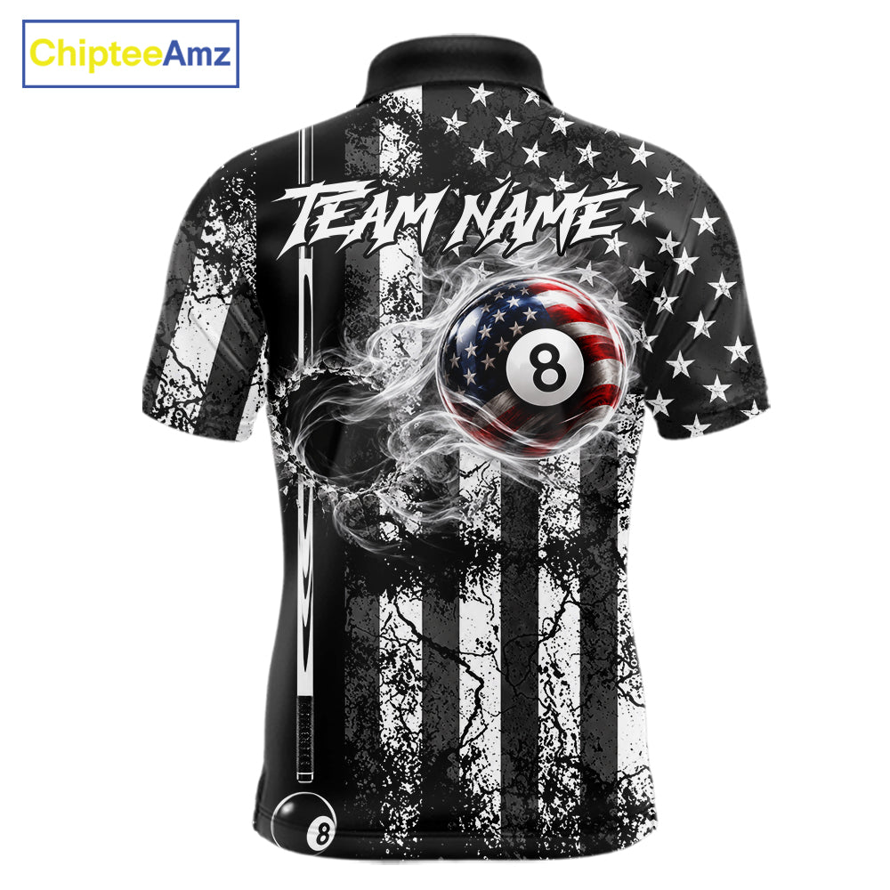 Custom Black White Cracked US Flag Billiard Shirt For Men Smoky 8 Ball Pool Team Billiard Apparel NYN5068