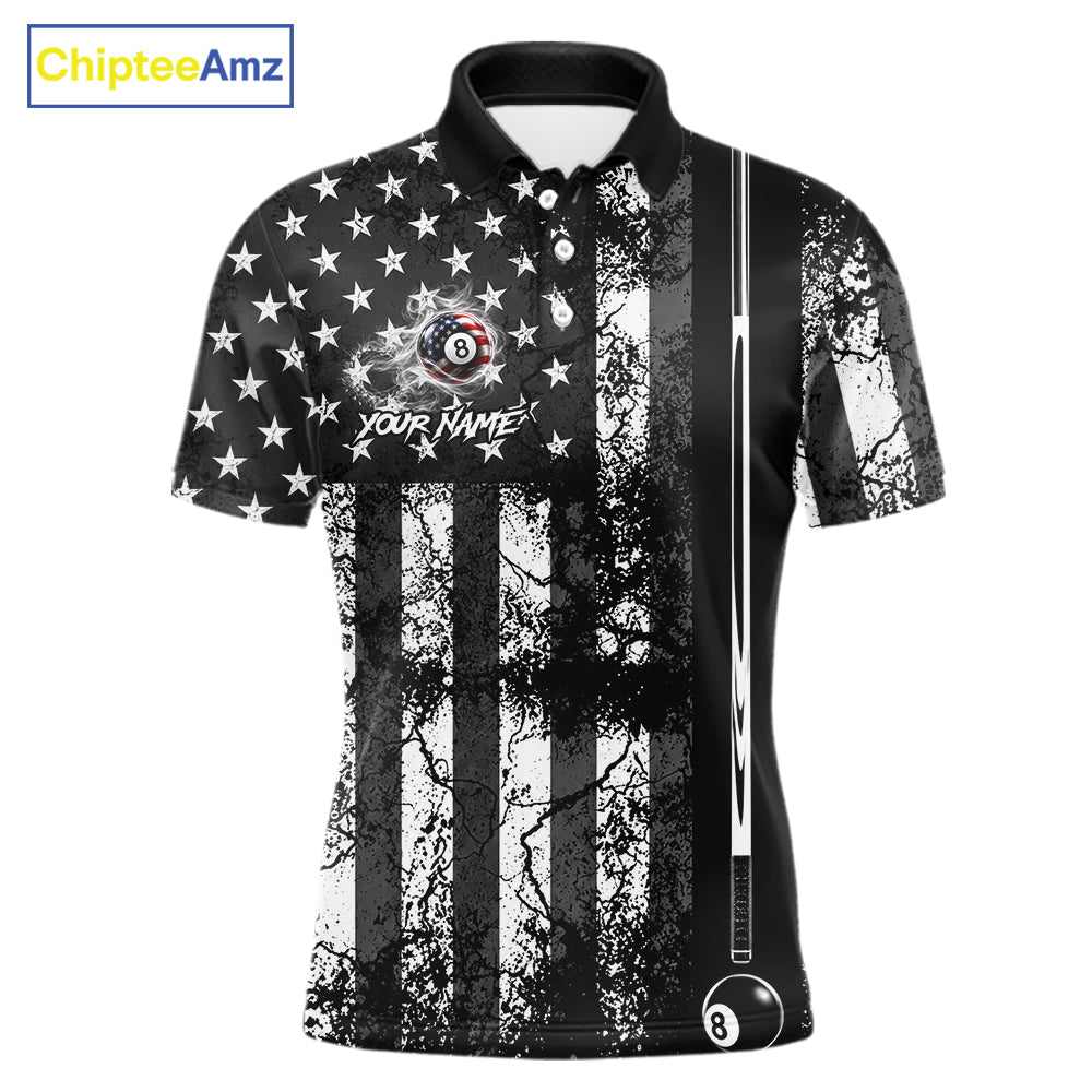 Custom Black White Cracked US Flag Billiard Shirt For Men Smoky 8 Ball Pool Team Billiard Apparel NYN5068
