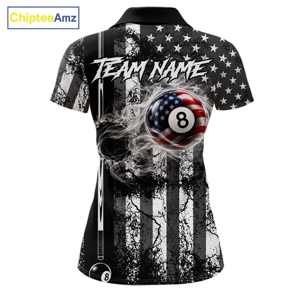 Custom Black White Cracked US Flag Billiard Shirt For Women Smoky 8 Ball Pool Team Billiard Apparel NYN5068