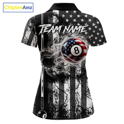 Custom Black White Cracked US Flag Billiard Shirt For Women Smoky 8 Ball Pool Team Billiard Apparel NYN5068