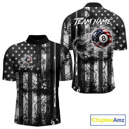 Custom Black White Cracked US Flag Billiard Shirt For Men Smoky 8 Ball Pool Team Billiard Apparel NYN5068