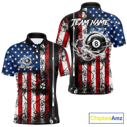 Custom Cracked US Flag Billiard Shirt For Men White Smoky 8 Ball Pool Team Billiard Apparel NYN5069