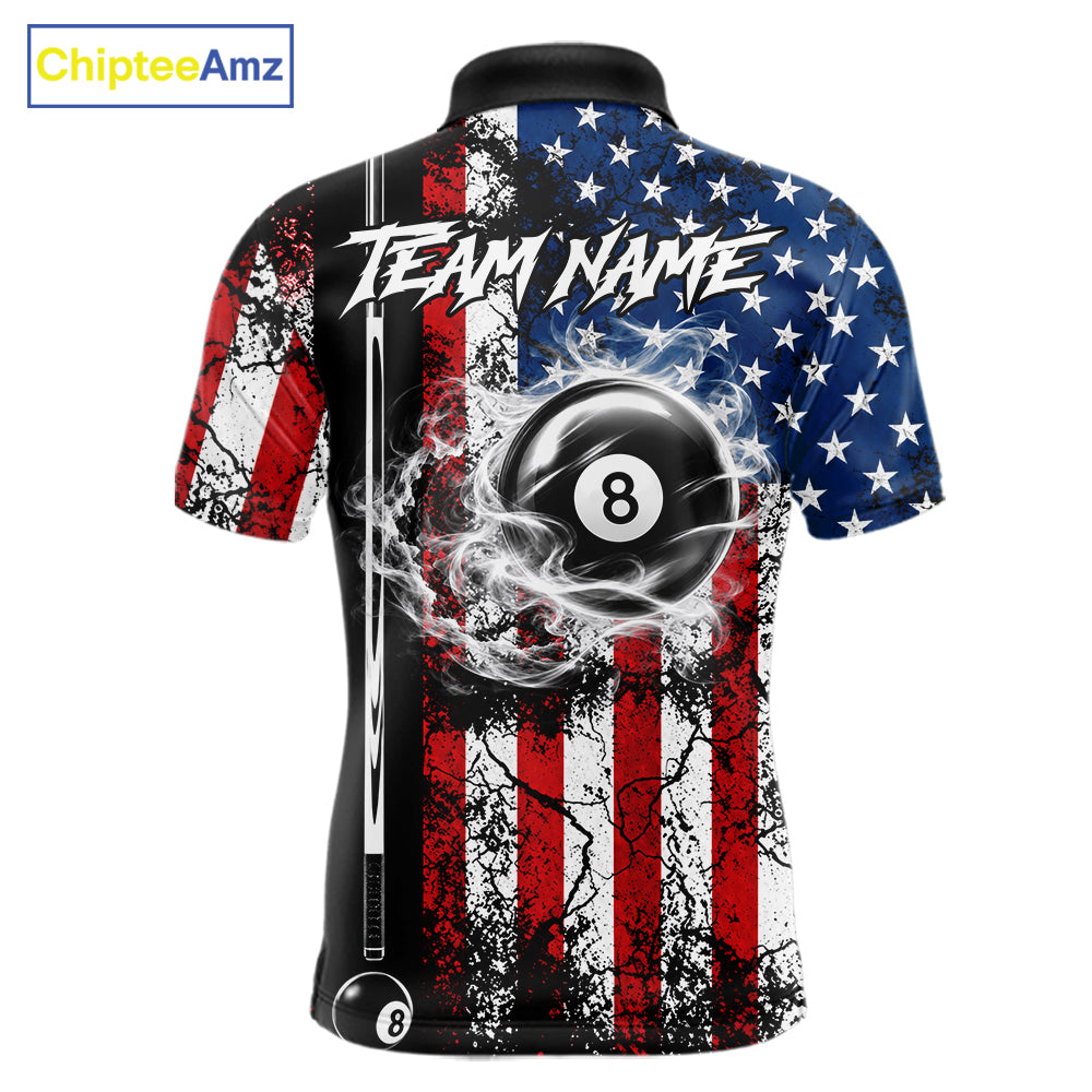 Custom Cracked US Flag Billiard Shirt For Men White Smoky 8 Ball Pool Team Billiard Apparel NYN5069