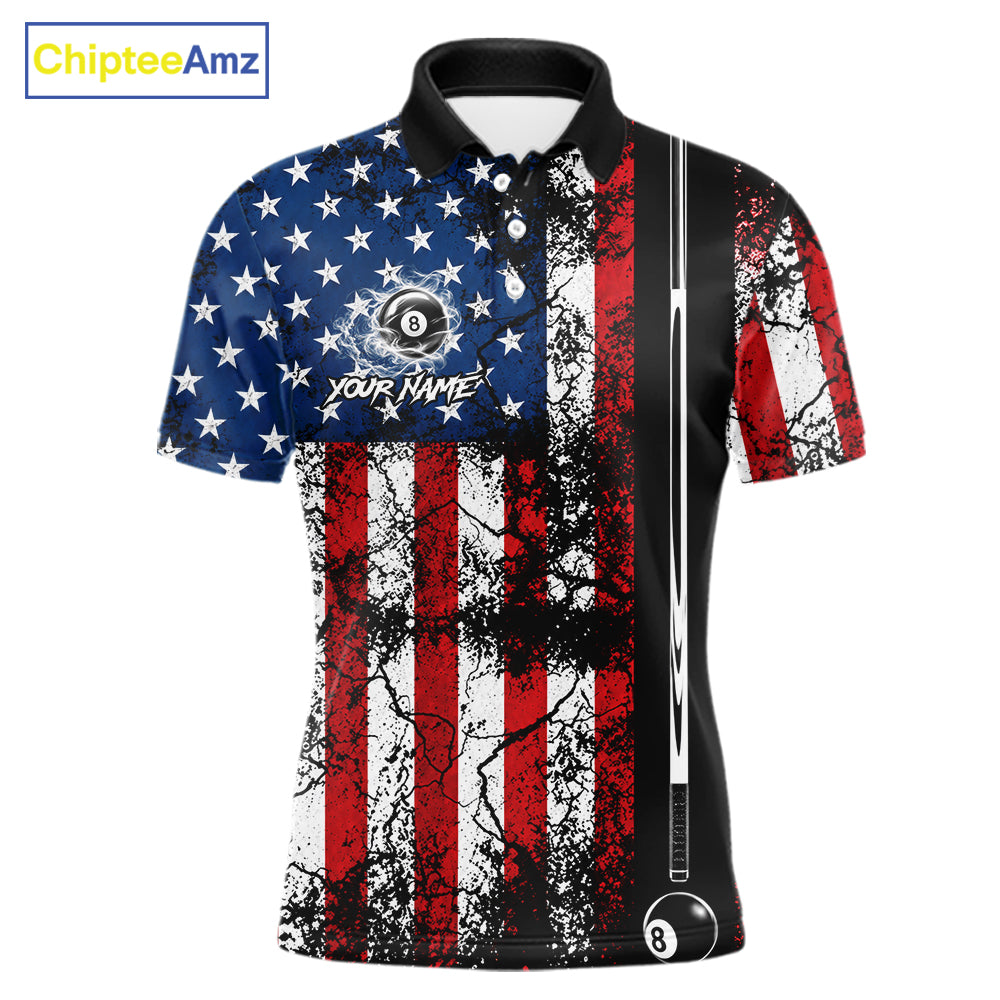 Custom Cracked US Flag Billiard Shirt For Men White Smoky 8 Ball Pool Team Billiard Apparel NYN5069