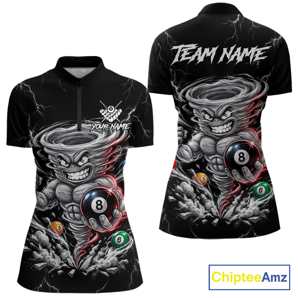 Funny Muscle Tornado Cyclone 8 Ball Billiard Shirt For Women Custom Name Pool Billiard Tournament Jersey NYN5075