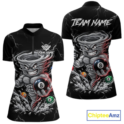 Funny Muscle Tornado Cyclone 8 Ball Billiard Shirt For Women Custom Name Pool Billiard Tournament Jersey NYN5075
