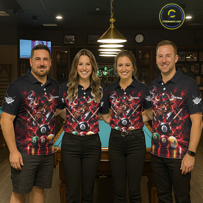 Custom Mafia Bull Pool Polo 1/4 Zip For Men Personalized Gangster Bull 8 Ball Pool Team Billiard Jersey NYN5078