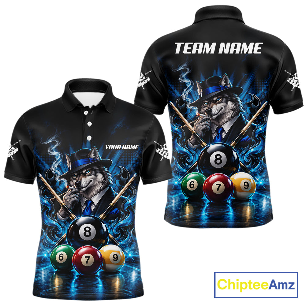 Custom Mafia Wolf Pool Polo 1/4 Zip For Men Personalized Gangster Wolf 8 Ball Pool Team Billiard Jersey NYN5079