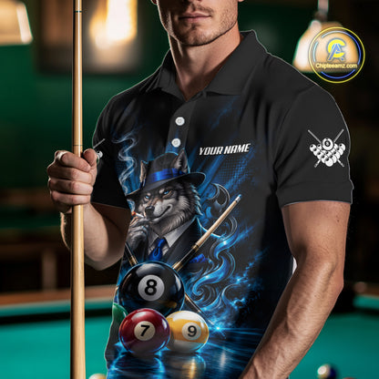 Custom Mafia Wolf Pool Polo 1/4 Zip For Men Personalized Gangster Wolf 8 Ball Pool Team Billiard Jersey NYN5079