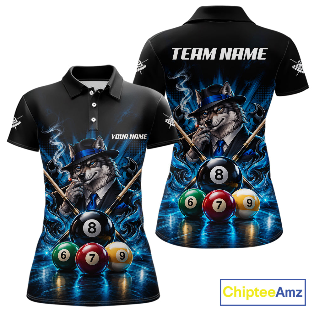 Custom Mafia Wolf Pool Polo 1/4 Zip For Women Personalized Gangster Wolf 8 Ball Pool Team Billiard Jersey NYN5079