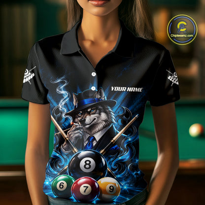 Custom Mafia Wolf Pool Polo 1/4 Zip For Women Personalized Gangster Wolf 8 Ball Pool Team Billiard Jersey NYN5079