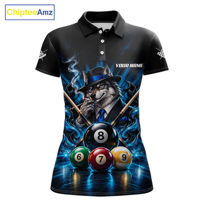 Custom Mafia Wolf Pool Polo 1/4 Zip For Women Personalized Gangster Wolf 8 Ball Pool Team Billiard Jersey NYN5079