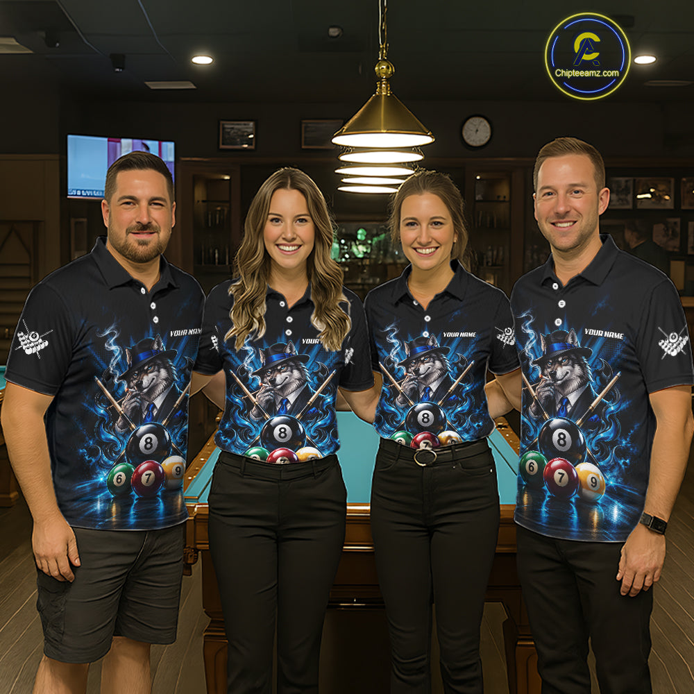 Custom Mafia Wolf Pool Polo 1/4 Zip For Men Personalized Gangster Wolf 8 Ball Pool Team Billiard Jersey NYN5079