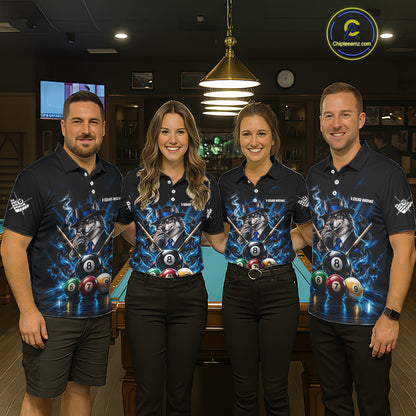 Custom Mafia Wolf Pool Polo 1/4 Zip For Men Personalized Gangster Wolf 8 Ball Pool Team Billiard Jersey NYN5079