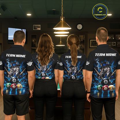 Custom Mafia Wolf Pool Polo 1/4 Zip For Men Personalized Gangster Wolf 8 Ball Pool Team Billiard Jersey NYN5079