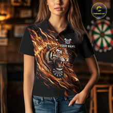 Load image into Gallery viewer, Orange Flaming Tiger Funny Darts Custom Women&#39;s Dart Polo Shirts Team Dart League Jerseys NYN2076