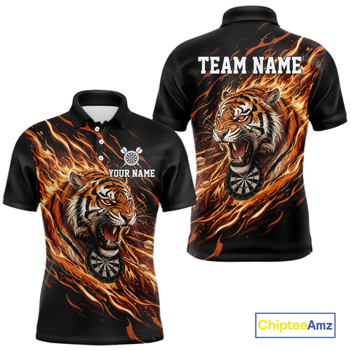 Orange Flaming Tiger Funny Darts Custom Men's Dart Polo Shirts Team Dart League Jerseys NYN2076