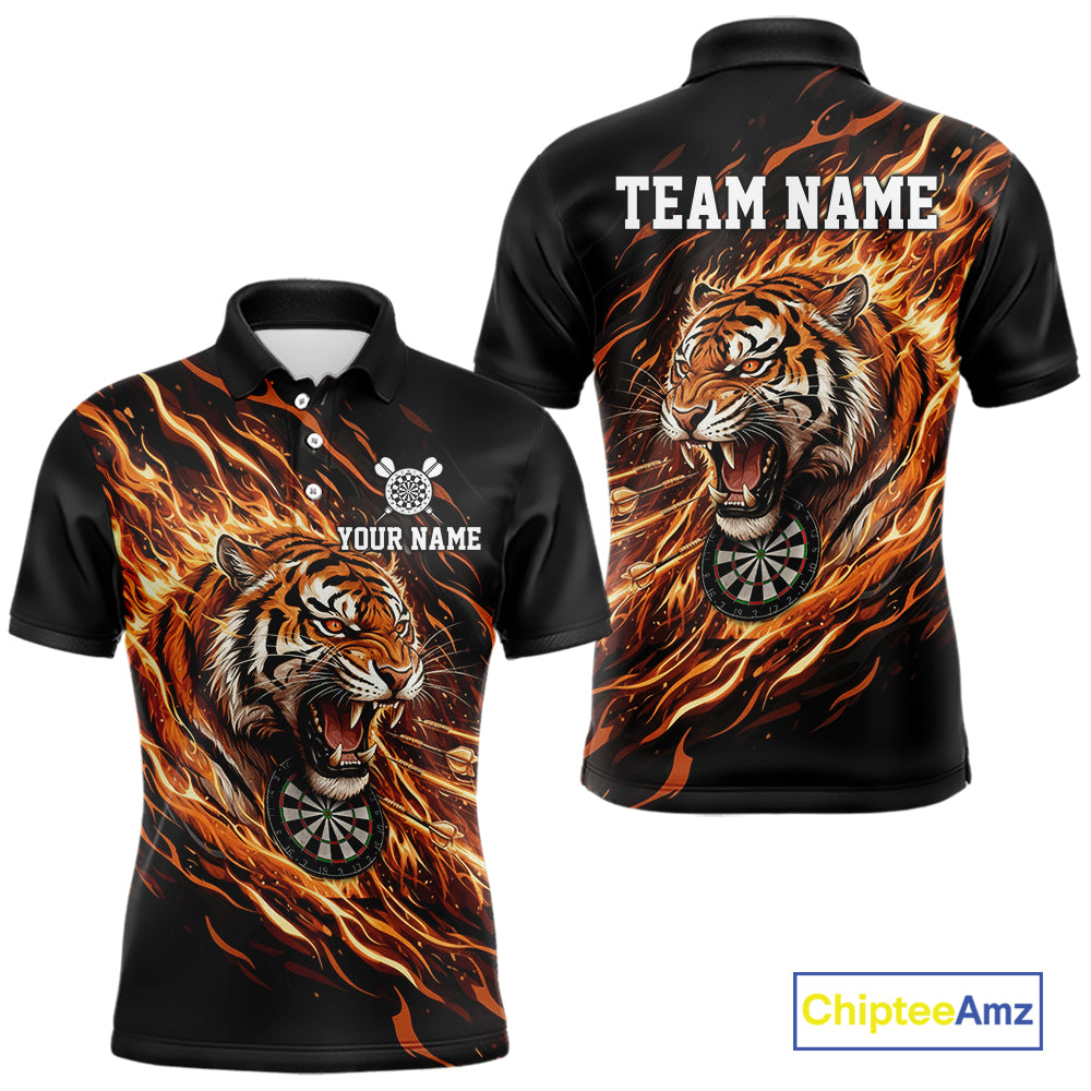 Orange Flaming Tiger Funny Darts Custom Men's Dart Polo Shirts Team Dart League Jerseys NYN2076