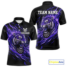Load image into Gallery viewer, Purple Flaming Tiger Funny Darts Custom Men&#39;s Dart Polo Shirts Team Dart League Jerseys NYN2077