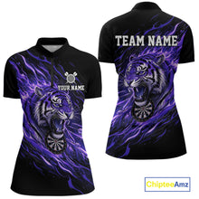 Load image into Gallery viewer, Purple Flaming Tiger Funny Darts Custom Women&#39;s Dart Quarter-Zip Shirts Team Dart League Jerseys NYN2077