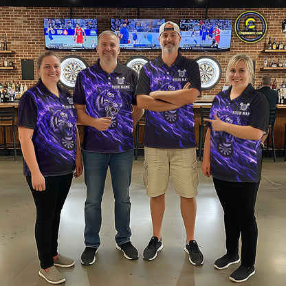 Purple Flaming Tiger Funny Darts Custom Women's Dart Polo Shirts Team Dart League Jerseys NYN2077