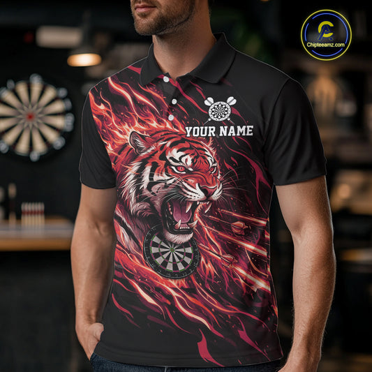 Red Flaming Tiger Funny Darts Custom Men's Dart Polo Shirts Team Dart League Jerseys NYN2078