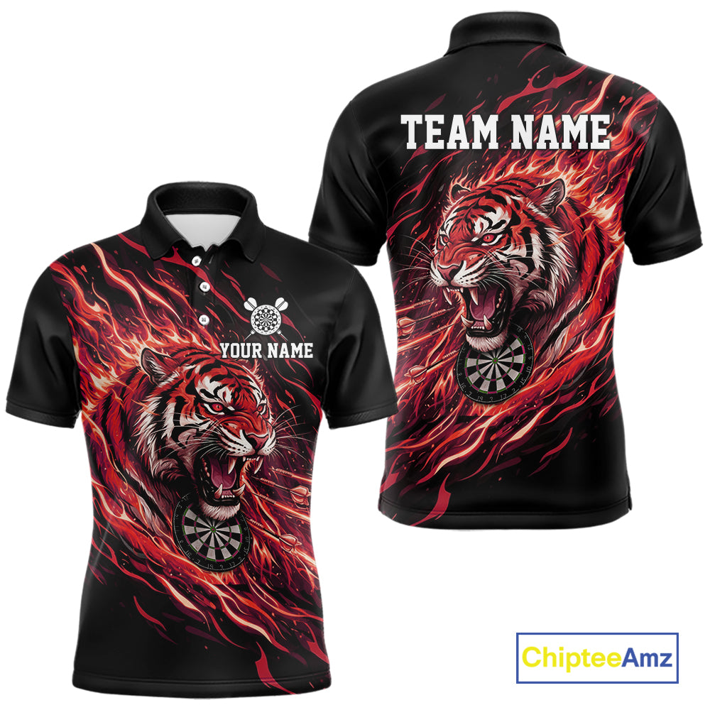 Red Flaming Tiger Funny Darts Custom Men's Dart Polo Shirts Team Dart League Jerseys NYN2078