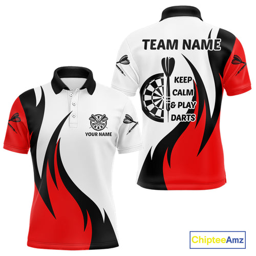 Keep Calm & Play Darts Custom Black-Red Dartboard Dart Shirts For Men Dart Team Jerseys NYN0061