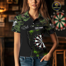 Load image into Gallery viewer, Camo Pattern Green With Flame Dartboard Dart Shirts For Women, Custom Dart Jerseys NYN0063